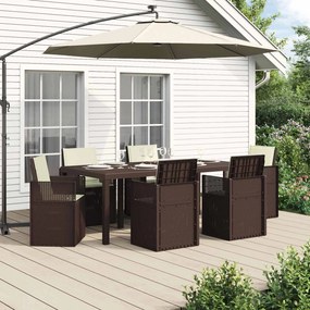vidaXL Σέτ φαγητού για κήπο με μαξιλάρι 7 pcs Καφέ και Κρεμ PP