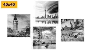 Σετ εικόνων με μυστηριώδεις πόλεις σε μαύρο & άσπρο - 4x 40x40