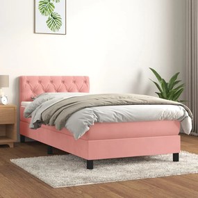 Κρεβάτι Boxspring με Στρώμα Ροζ 80 x 200 εκ. Βελούδινο