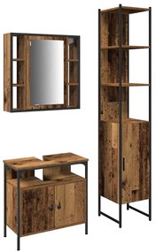 vidaXL Σετ Ντουλαπιών Μπάνιου 3 pcs Παλαιό ξύλο 33 x 33 x 185.5 εκ