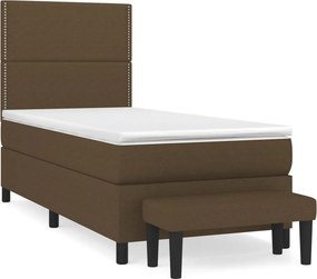 vidaXL Κρεβάτι Boxspring με Στρώμα Σκούρο Καφέ 90x200 εκ. Υφασμάτινο