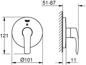 Εξωτερικό μέρος διανομέα Grohe Eurosmart 3 κατευθύνσεων
