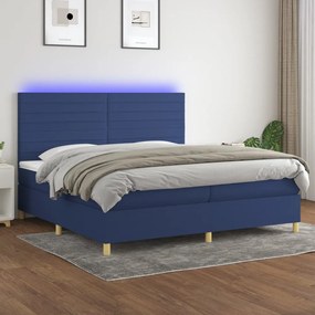 vidaXL Κρεβάτι Boxspring με Στρώμα &amp; LED Μπλε 200x200 εκ. Υφασμάτινο