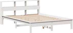 vidaXL Κρεβάτι Βιβλιοθήκη Χωρίς Στρώμα Λευκό 135x190 εκ Μασίφ Πεύκο