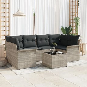 vidaXL Προϊόν 7 κομματιών Σαλονι Κήπου με Μαξιλάρια Ανοιχτό Γκρι Πολυ Ρατάν