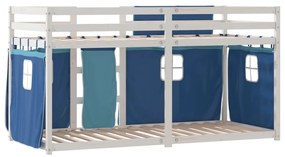 vidaXL Κουκέτα με Κουρτίνες Μπλε 90x200 εκ. Μασίφ Ξύλο Πεύκου