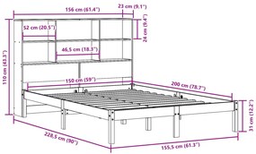 Κρεβάτι Βιβλιοθήκη Χωρίς Στρώμα 150x200 εκ Μασίφ Ξύλο Πεύκου - Λευκό