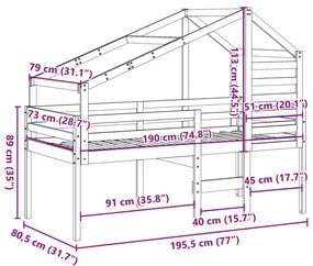 Κρεβάτι Υπερυψωμένο με Οροφή 75x190εκ. από Μασίφ Ξύλο Πεύκου - Λευκό