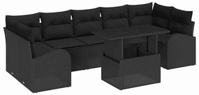 vidaXL Σετ Καναπέ Κήπου με μαξιλάρι 8 pcs Μαύρο Πολυ ράταν