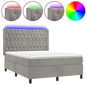vidaXL Κρεβάτι Boxspring με Στρώμα &amp; LED Αν.Γκρι 140x200 εκ. Βελούδινο