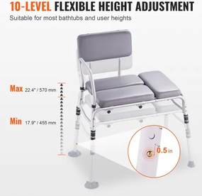 VEVOR Tub Transfer Bench Shower Seat with Padded Seat Reversible Backrest 500lbs