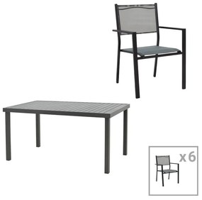 Dining table Moly-Kliton A set of 7 aluminum and anthracite textilene 150x80x74cm 150x80x74 εκ.