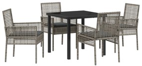 vidaXL Σετ Τραπεζαρίας Κήπου 5 Τεμαχίων με Μαξιλάρια Γκρίζο Πολυ Ρατάν