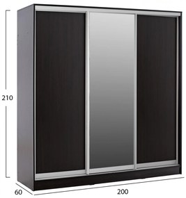 Ντουλάπα Συρόμενη ADLER Τρίφυλλη με Καθρέπτη Wenge 200x60x210Υ εκ. 200x60x210 εκ.
