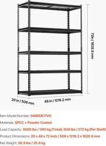 VEVOR Storage Shelves 5 Tier Adjustable Heavy Duty Garage Shelving Unit 3000 lbs