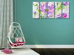 Εικόνα 5 μερών μοντέρνα ζωγραφισμένα καλοκαιρινά λουλούδια - 200x100