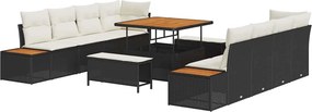 vidaXL Σετ Καναπέ Κήπου με μαξιλάρι 11 pcs Μαύρο Πολυ ράταν