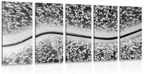 Άποψη εικόνας 5 μερών του χειμερινού τοπίου σε ασπρόμαυρο - 100x50