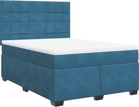 vidaXL Κρεβάτι Boxspring με Στρώμα Μπλε 160x200 εκ. Βελούδινο