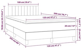 vidaXL Κρεβάτι Boxspring με Στρώμα Σκούρο Γκρι 120x200 εκ. Υφασμάτινο