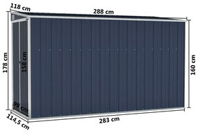 Αποθήκη Κήπου Επιτοίχια Ανθρακί 118 x 288 x 178 εκ από Ατσάλι - Ανθρακί