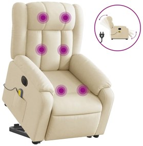 vidaXL Πολυθρόνα Μασάζ Ηλεκ. Ανακλινόμενη με Ανύψωση Κρεμ Υφασμάτινη