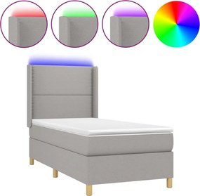 vidaXL Κρεβάτι Boxspring με Στρώμα &amp; LED Αν.Γκρι 90x200 εκ. Υφασμάτινο