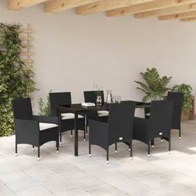 vidaXL Σετ Τραπεζαρίας Κήπου 7 Τεμαχίων με Μαξιλάρια Μαύρο Πολυ Ράτα