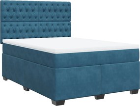 vidaXL Κρεβάτι Boxspring με Στρώμα Μπλε 140x200 εκ. Βελούδινο