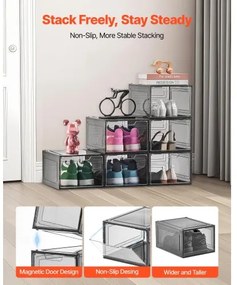 VEVOR Shoe Storage Boxes 6PCS Stackable Shoe Boxes US Size 13 Transparent Black