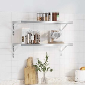 vidaXL Ράφια Τοίχου 2Τεμ. Ασημί 75x30 εκ. Ανοξείδωτο Ατσάλι