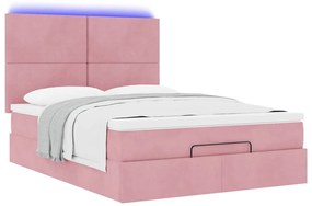 vidaXL Οθωμανικό κρεβάτι με στρώματα & LEDs Ροζ 140x190cm Βελούδο