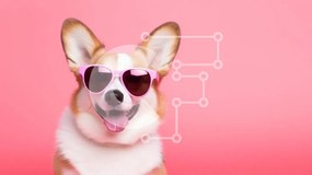 Σετ των 2 Intra Συλλεκτικό Ξύλινο Παζλ Plywood  4mm - Σκύλος Corgi με ροζ γυαλιά ηλίου Σε Ξύλινο Κουτί - Διαστάσεις: 10x10 cm – 25 κομμάτια