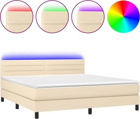 vidaXL Κρεβάτι Boxspring με Στρώμα &amp; LED Κρεμ 160x200 εκ. Υφασμάτινο