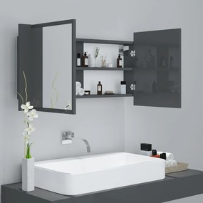 vidaXL Ντουλάπι Μπάνιου με Καθρέφτη & LED Γυαλιστερό Γκρι Ακρυλικός