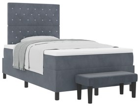 vidaXL Κρεβάτι με Στρώμα & Πάγκο Σκούρο Γκρι 120x200 εκ. Βελουτέ