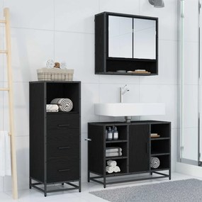 vidaXL Σετ Επίπλων Μπάνιου με ράφι 3 pcs Μαύρη Οξυά Επεξεργασμένο ξύλο