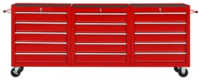 Εργαλειοφόρος Τροχήλατος με 15 Συρτάρια Κόκκινος Ατσάλινος - Κόκκινο