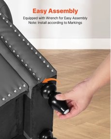 VEVOR Button-Tufted Storage Ottoman Bench Rolled Arm PU Leather Wood Legs Gray