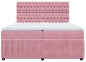 vidaXL Κρεβάτι Boxspring με Στρώμα Ροζ 200x200 εκ. Βελούδινο