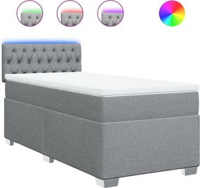 vidaXL Κρεβάτι Boxspring με Στρώμα Ανοιχτό Γκρι 90x200 εκ. Υφασμάτινο