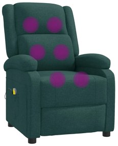 vidaXL Πολυθρόνα Μπερζέρα Μασάζ Σκούρο Πράσινο Υφασμάτινη