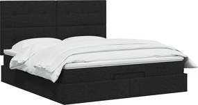 vidaXL Κρεβάτι Ottoman με Στρώμα και LED Μαύρο 160 x 200 cm Ύφασμα