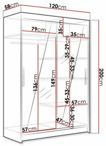 Ντουλάπα Atlanta 152, Sonoma οξιά, 200x120x58cm, 111 kg, Πόρτες ντουλάπας: Ολίσθηση, Αριθμός ραφιών: 5, Αριθμός ραφιών: 5 | Epipla1.gr