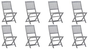 vidaXL Καρέκλες Εξ. Χώρου Πτυσσόμενες 8 τεμ. Ξύλο Ακακίας &amp; Μαξιλάρια
