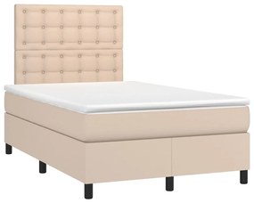 vidaXL Κρεβάτι Boxspring Στρώμα&LED Καπουτσίνο 120x200 εκ. Συνθ. Δέρμα