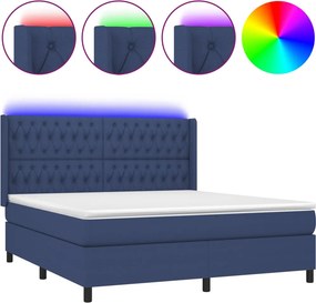 vidaXL Κρεβάτι Boxspring με Στρώμα &amp; LED Μπλε 180x200 εκ. Υφασμάτινο