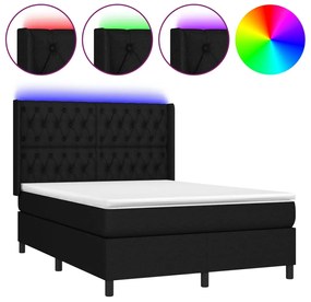 vidaXL Κρεβάτι Boxspring με Στρώμα &amp; LED Μαύρο 140x200 εκ. Υφασμάτινο