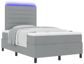 vidaXL Κρεβάτι με ελατήρια και στρώμα  με LED φως σε ανοιχτό γκρι, 120 x 200 εκ.