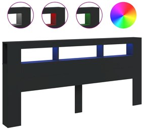 vidaXL Κεφαλάρι Κρεβατιού με LED Μαύρο 220x18,5x103,5 εκ Επεξεργ. Ξύλο